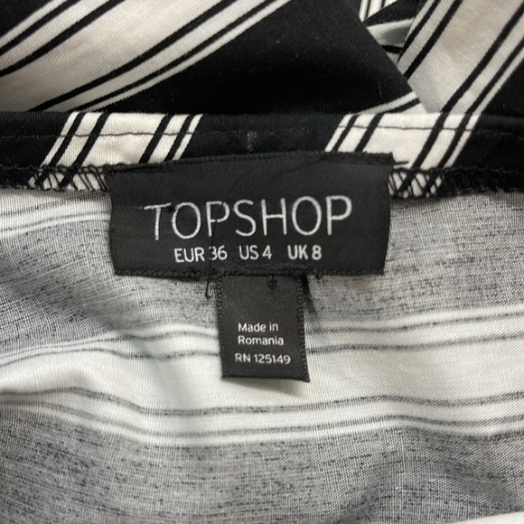 Topshop Black and White One Shoulder Popover Long Bow Tie Sleeve Top - Picture 11 of 13